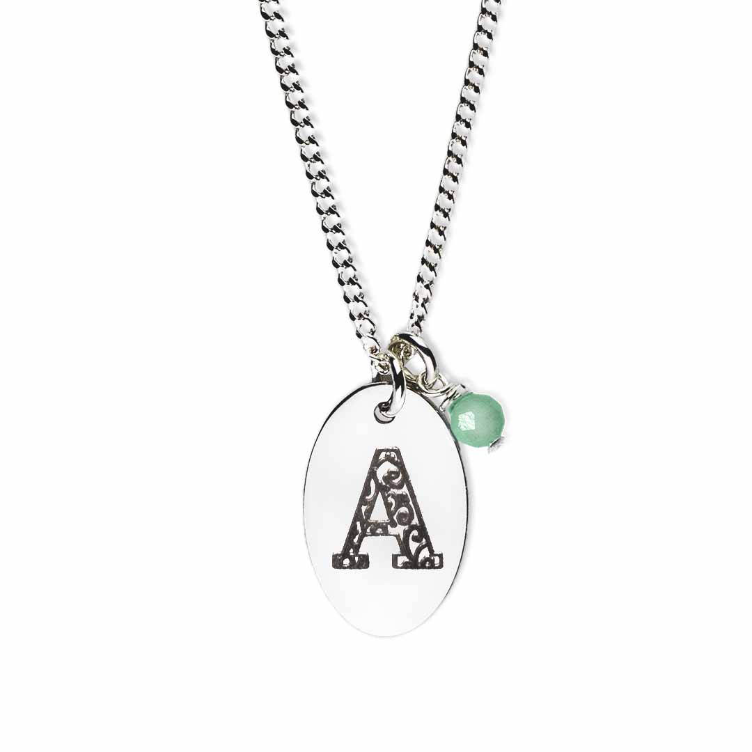 Initial-necklace-A-silver emerald