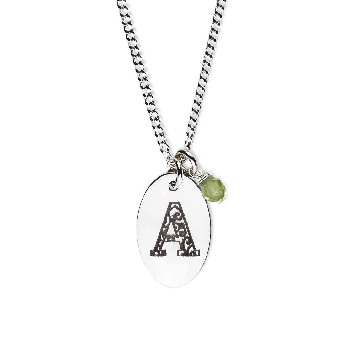 Initial-necklace-A-silver peridot