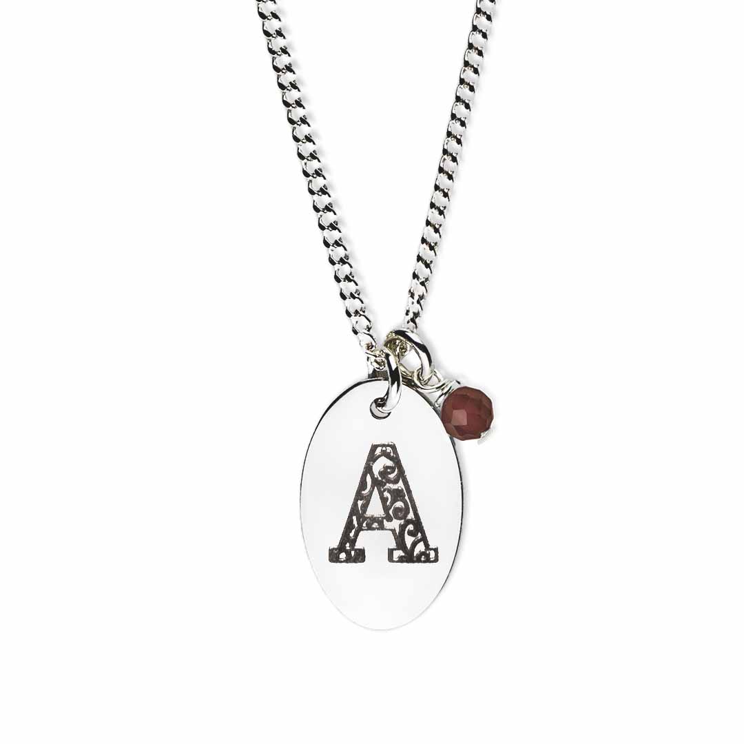Initial-necklace-A-silver red garnet