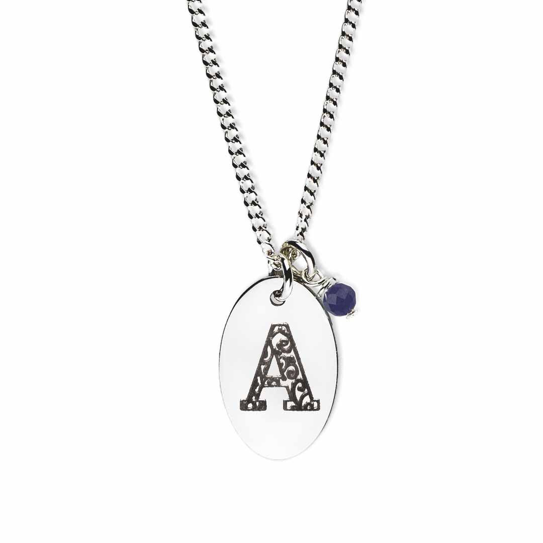 Initial-necklace-A-silver sapphire
