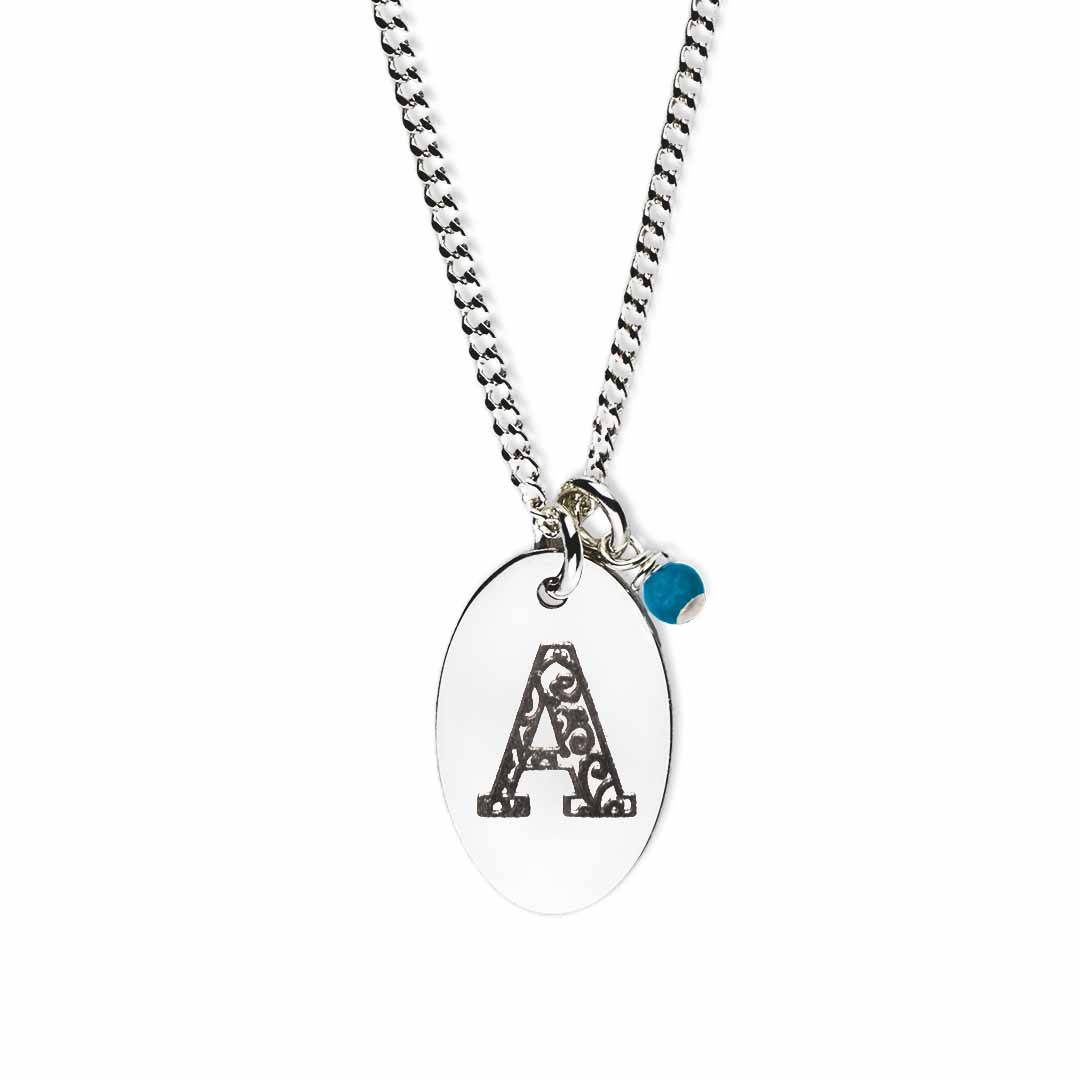 Initial-necklace-A-silver turquoise