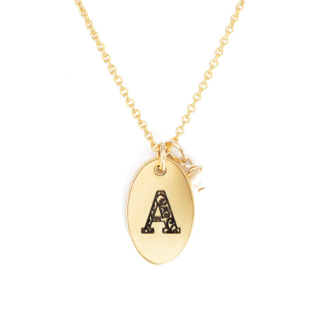 A - Birthstone Love Letters Necklace Gold and Pearl