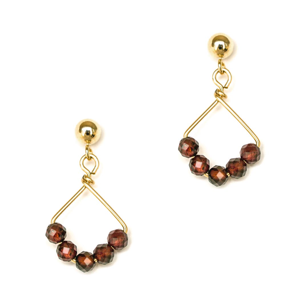 Angel 5 14K gold filled earrings with natural red garnet gemstones