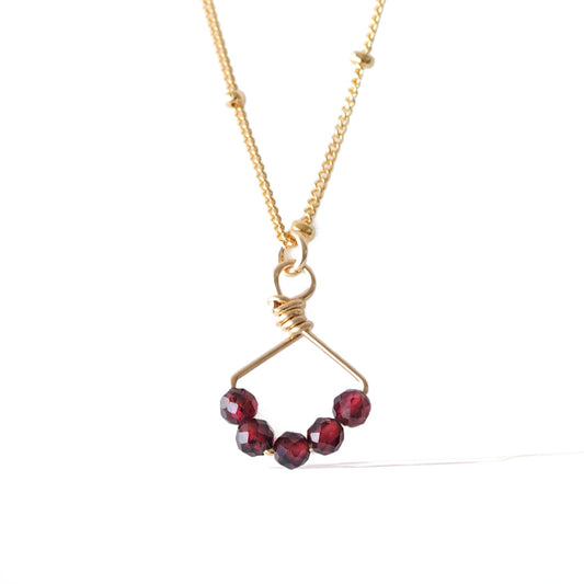 Angel 5 14K gold filled necklace with natural red garnet gemstones