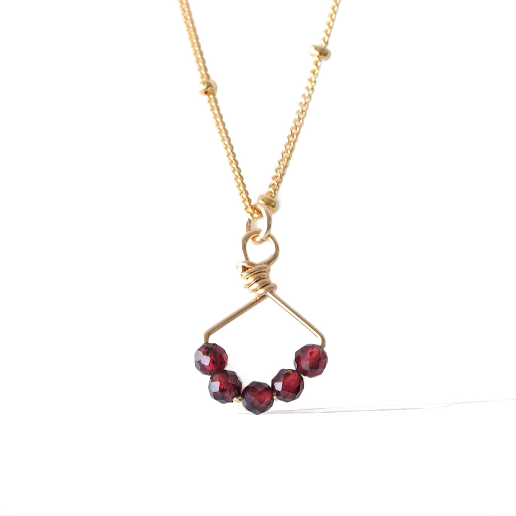 Angel 5 14K gold filled necklace with natural red garnet gemstones
