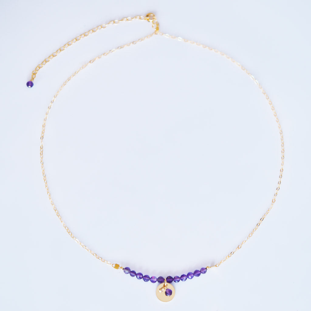 The Aura Necklace - Gold and Amethyst top view