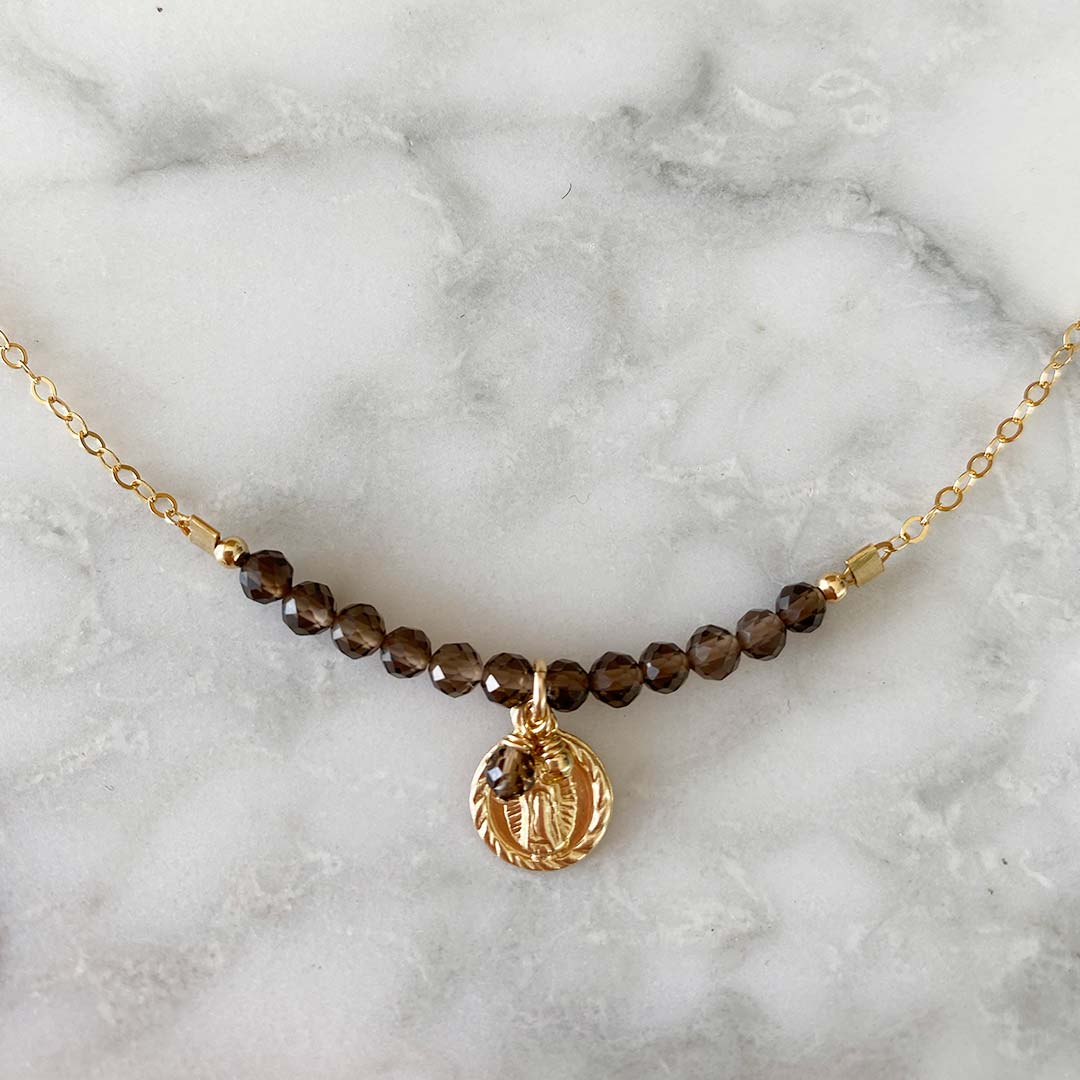 Aura necklace special order gold smoky quartz