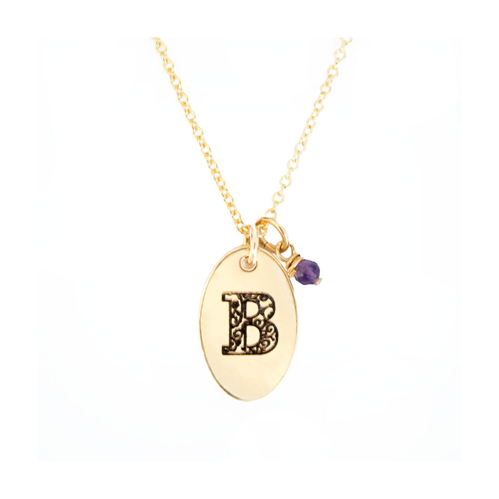 B - Birthstone Love Letters Necklace Gold-and-Amethyst