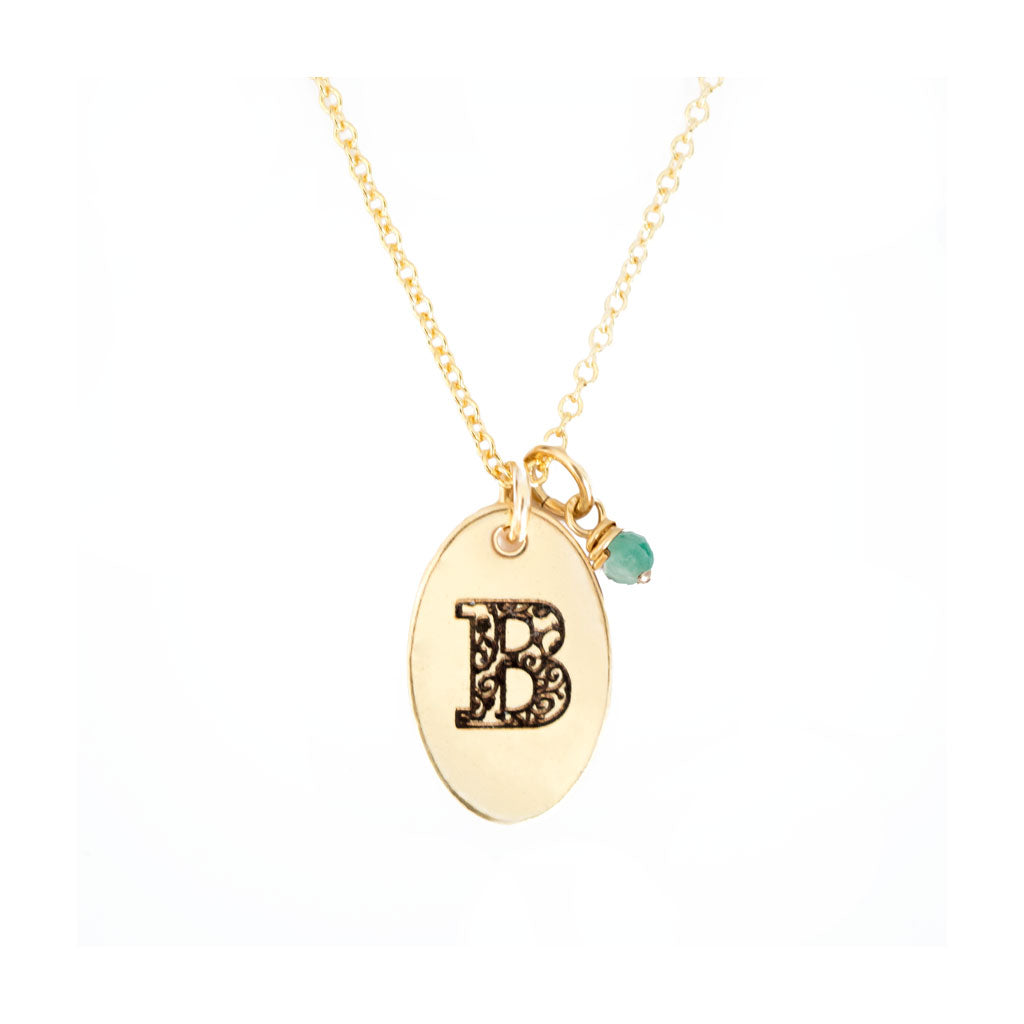 B - Birthstone Love Letters Necklace Gold-and-Emerald