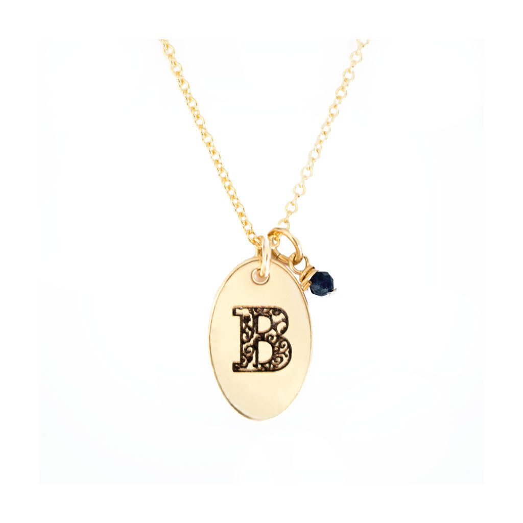 B - Birthstone Love Letters Necklace Gold-and-Sapphire