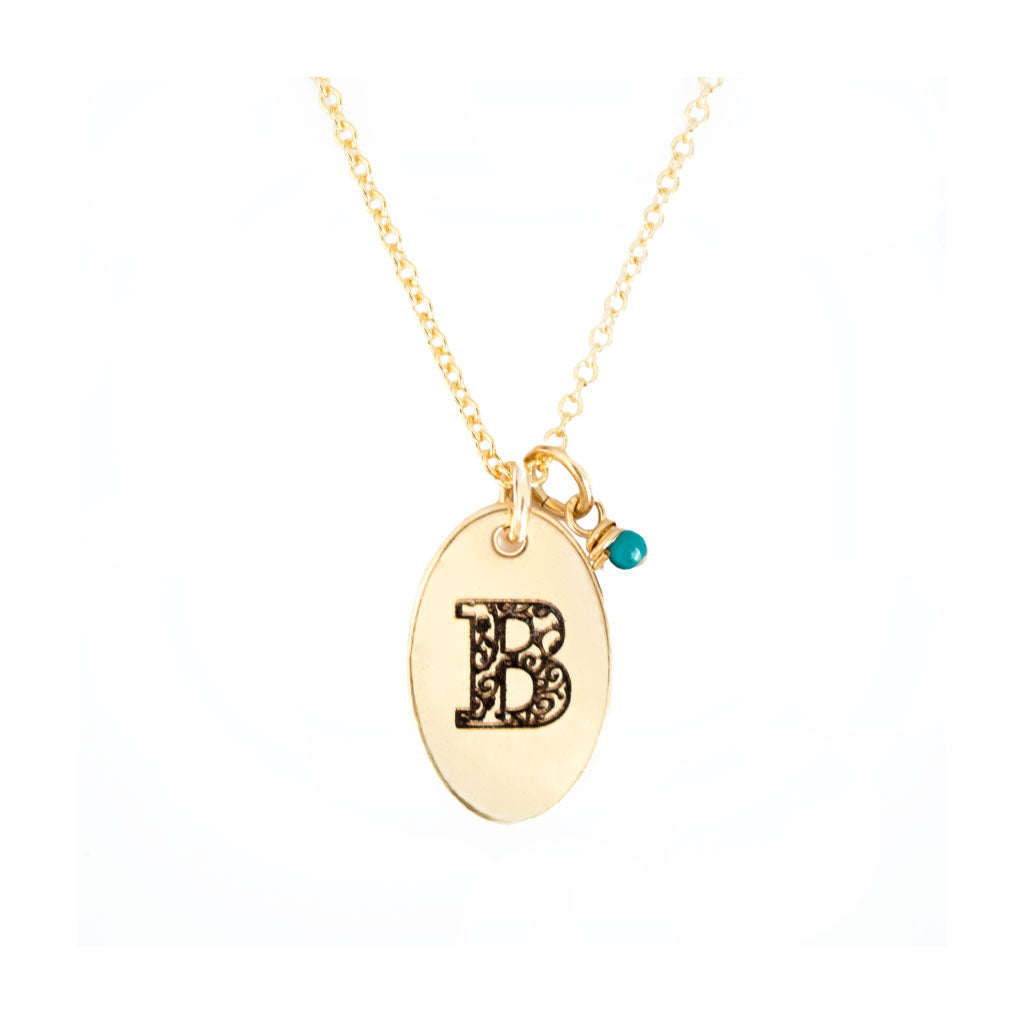 B - Birthstone Love Letters Necklace Gold-and-Turquoise