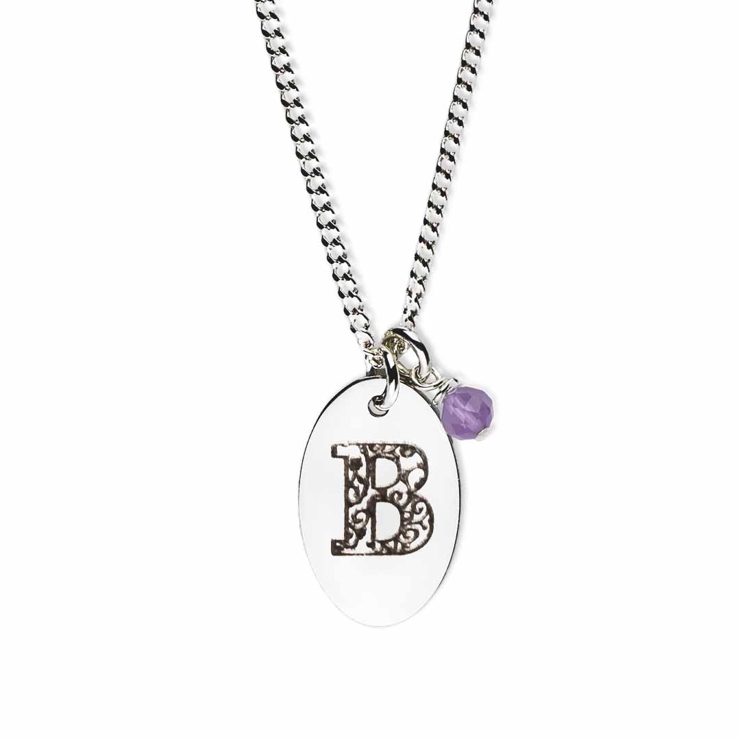 Initial-necklace-B-silver amethyst