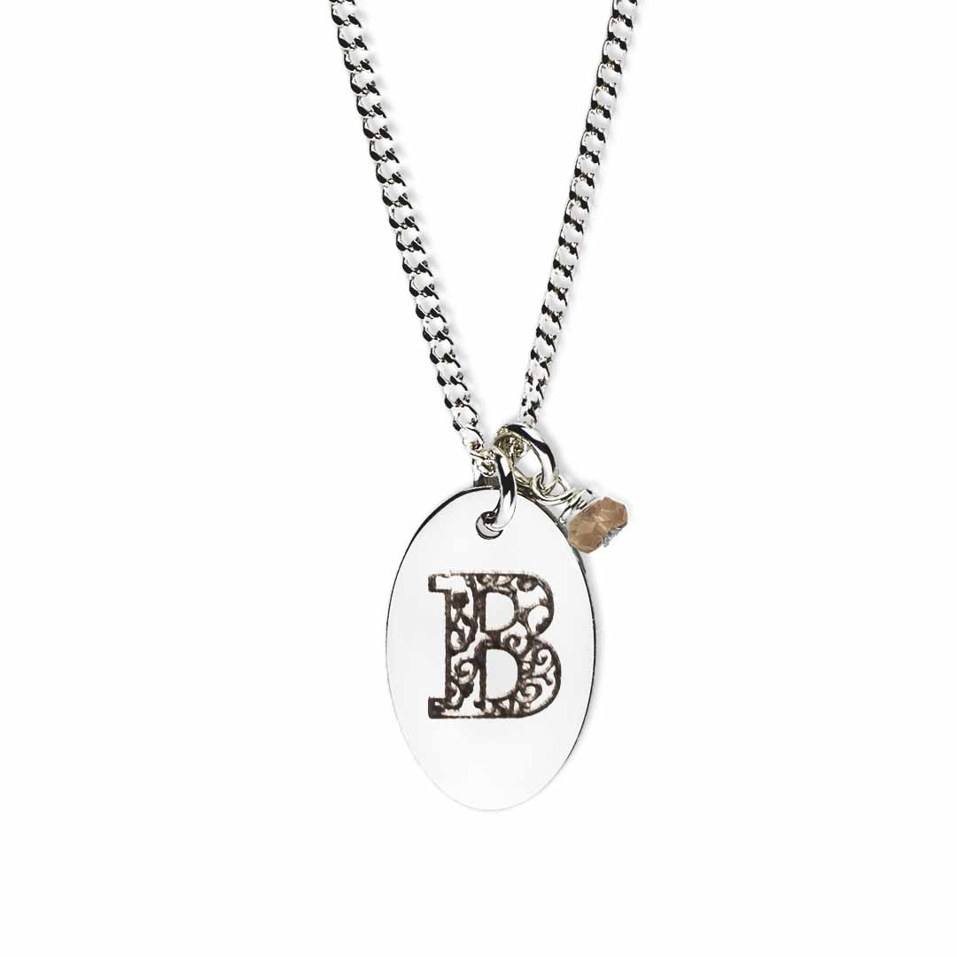 Initial-necklace-B-silver citrine