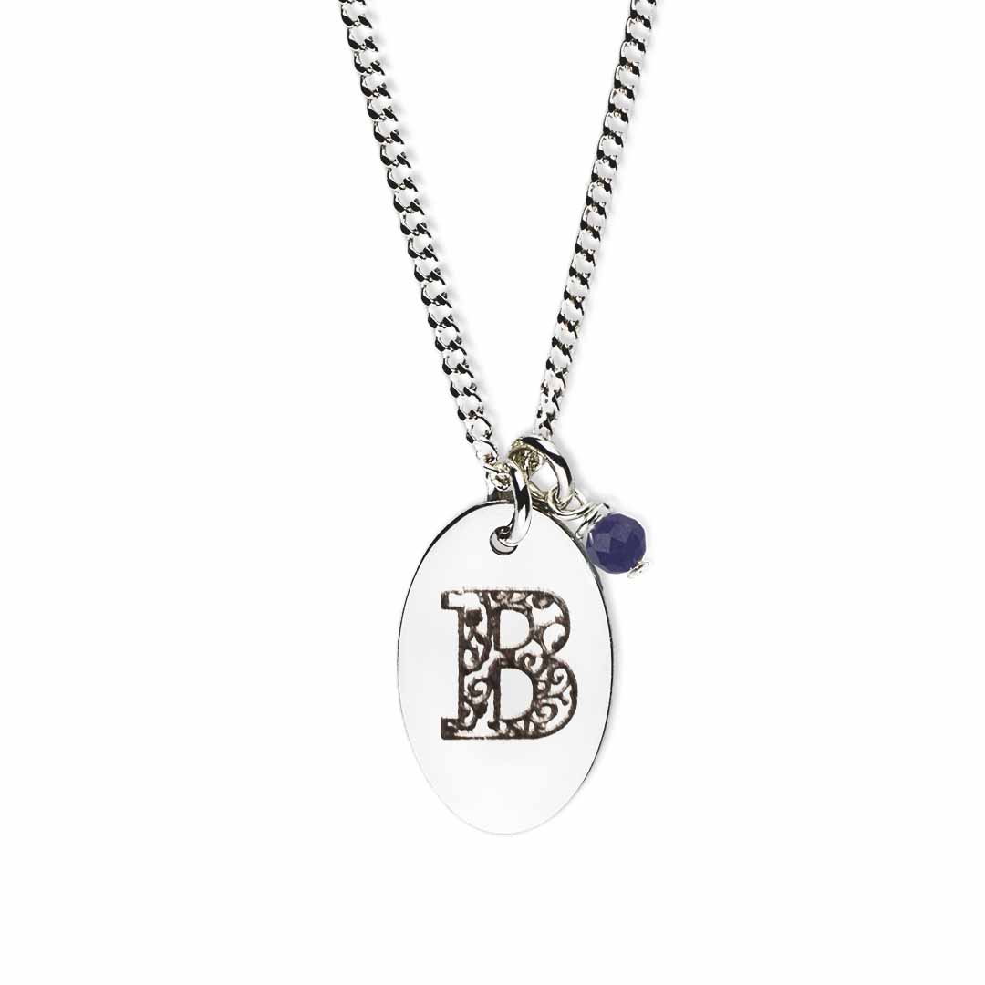 Initial-necklace-B-silver sapphire