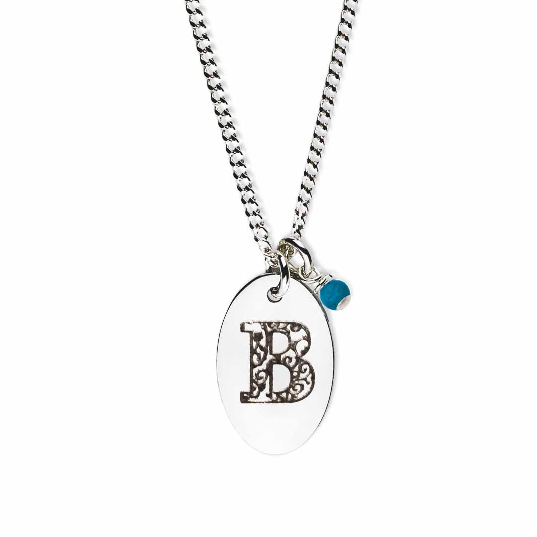 Initial-necklace-B-silver turquoise