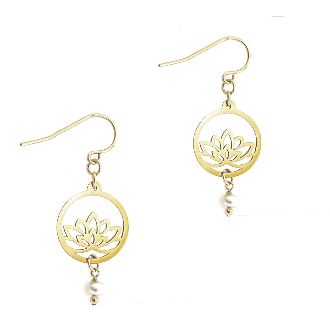 Baby Lotus Earrings - Gold and Pearl