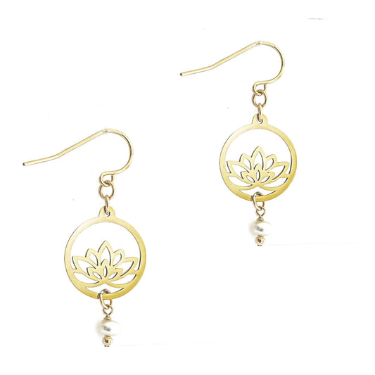 Baby Lotus Earrings - Gold and Pearl