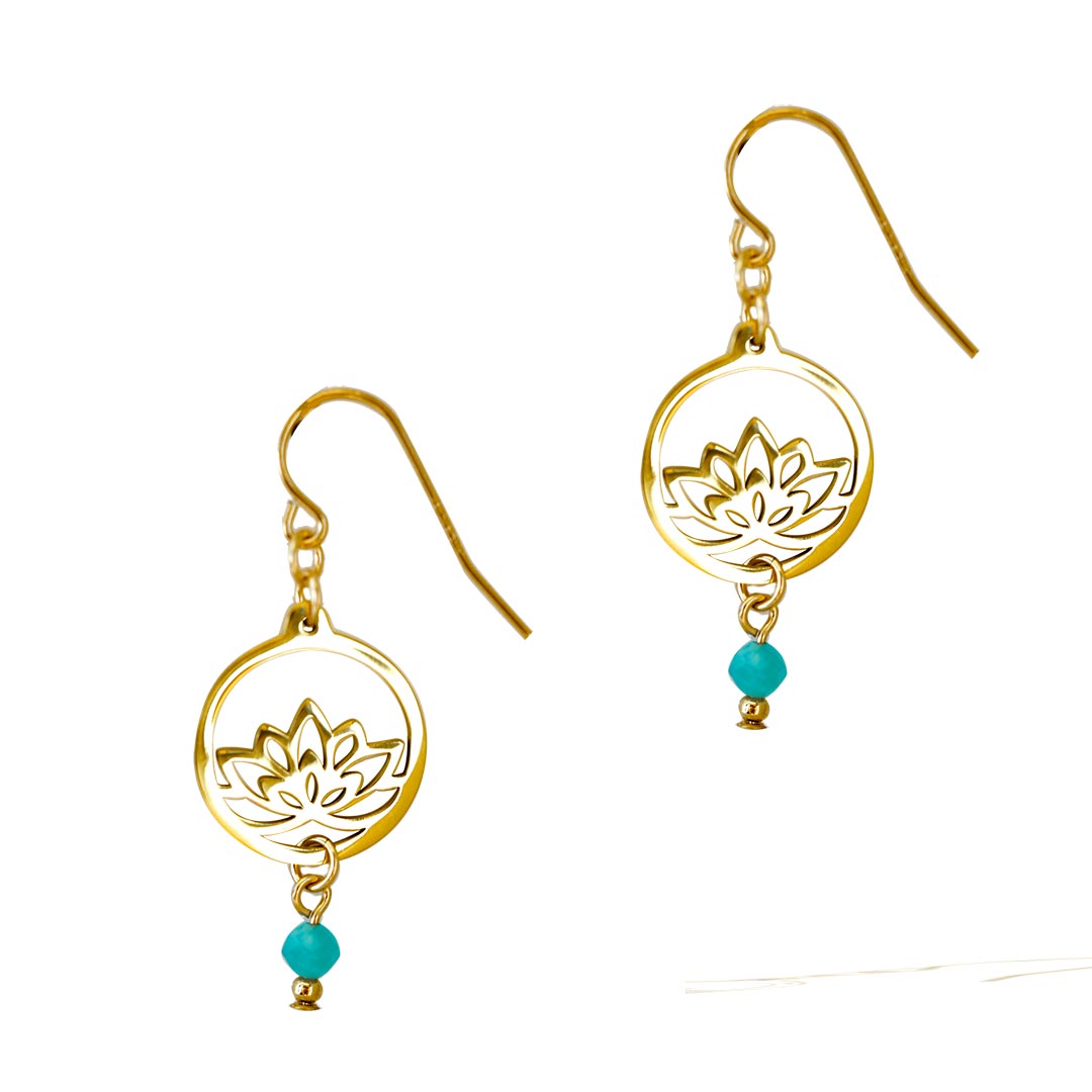 Baby Lotus Earrings - Gold and Amazonite