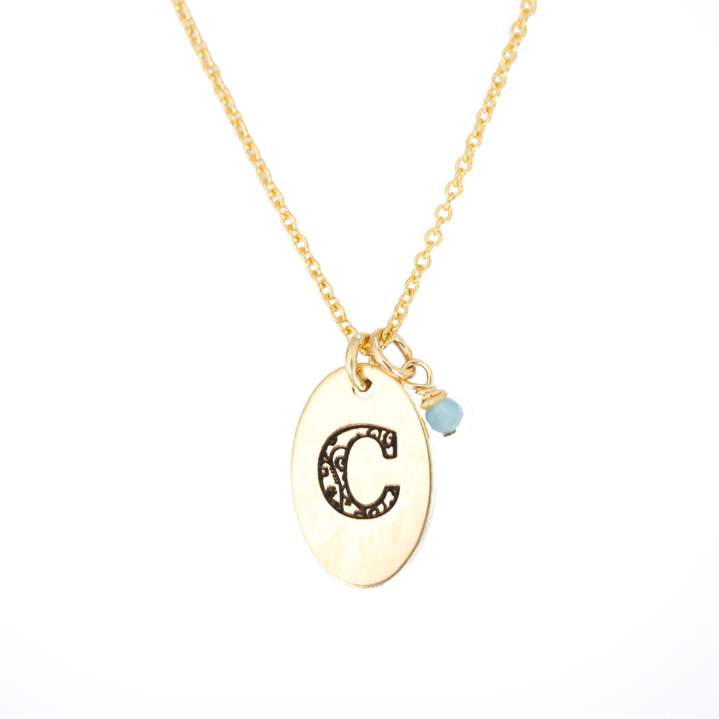 C - Birthstone Love Letters Necklace Gold-and-Aquamarine