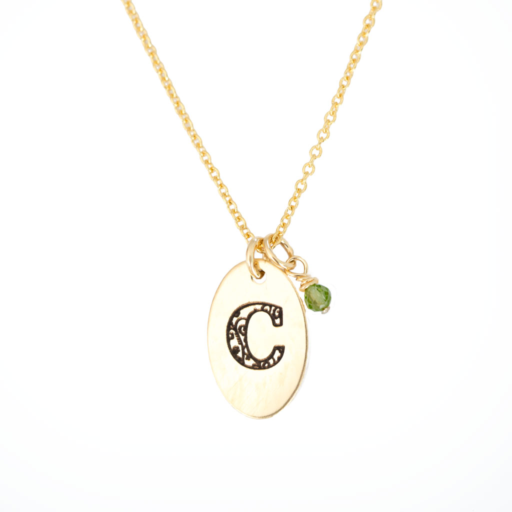 C - Birthstone Love Letters Necklace Gold-and-Peridot