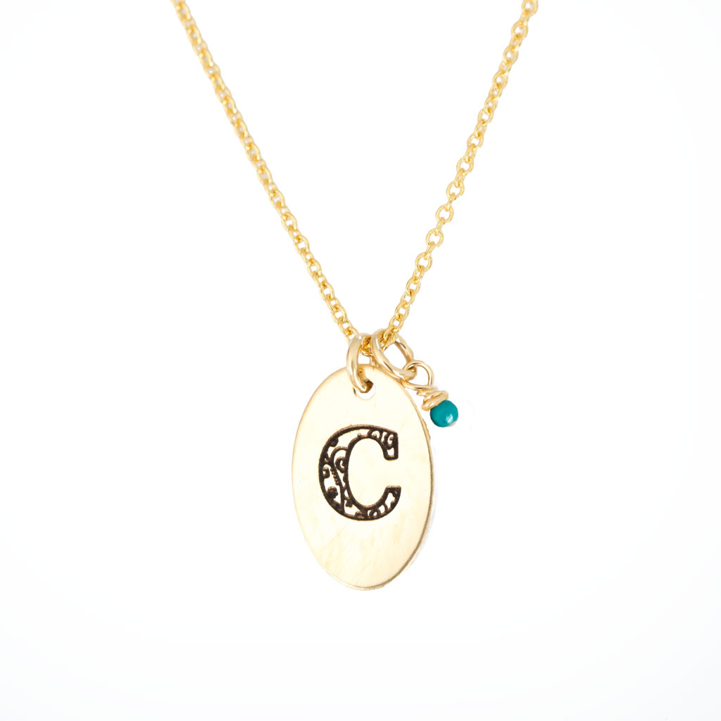 C - Birthstone Love Letters Necklace Gold-and-Turquoise