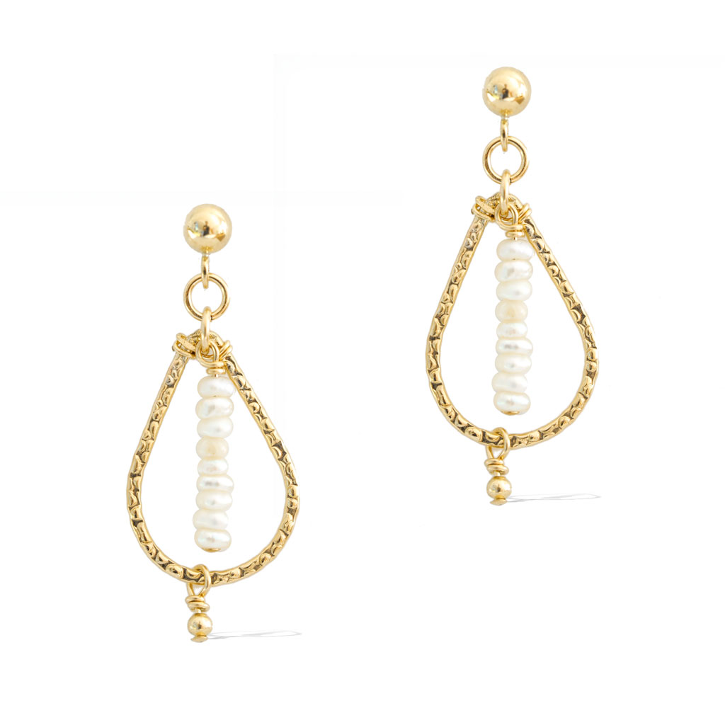 Candle Flame Earrings - Gold and Pearl