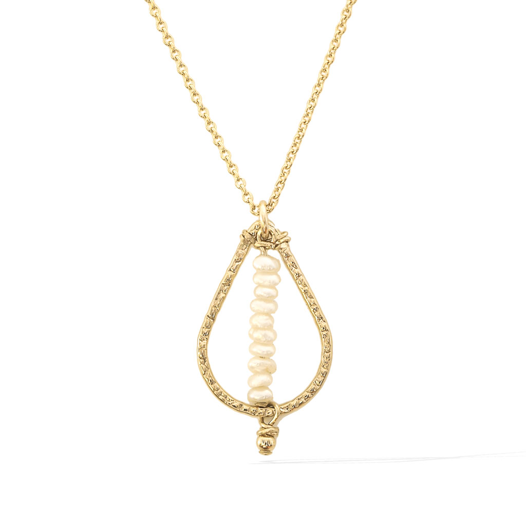 Candle Flame Necklace - Gold and Pearl