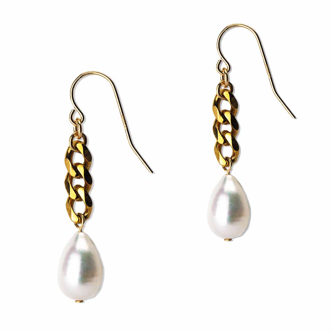 Cosmo Chain Pearl Drop Earrings - Gold and Pearl