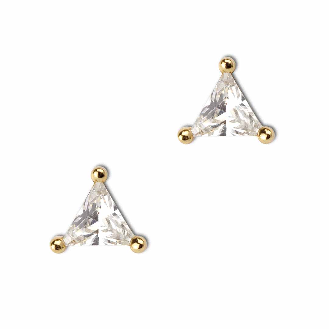 Crystal Clear Triangle Stud Earrings - Gold