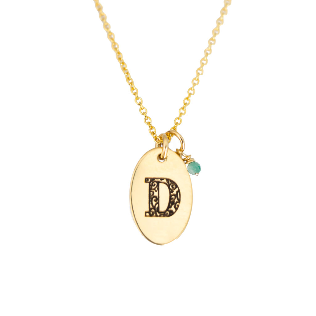 D - Birthstone Love Letters Necklace Gold and Emerald