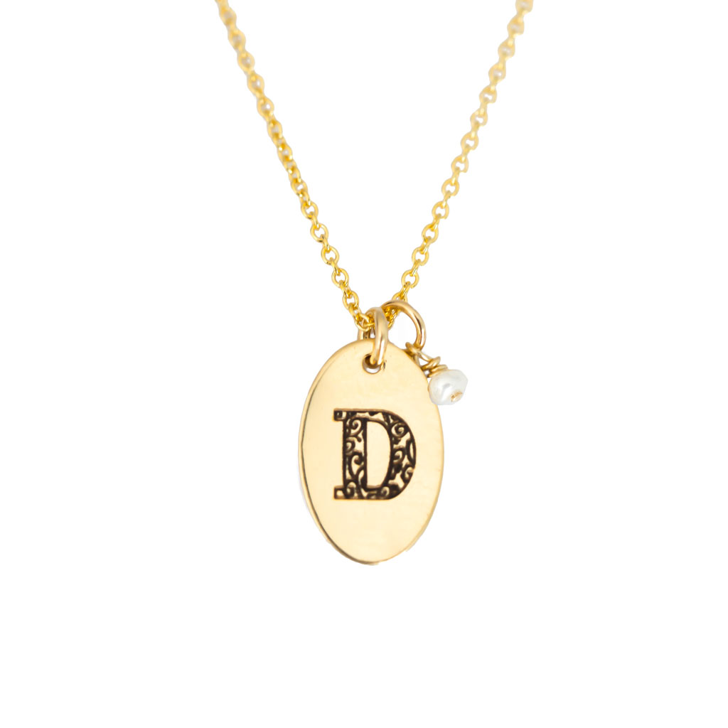 D - Birthstone Love Letters Necklace Gold and Pearl