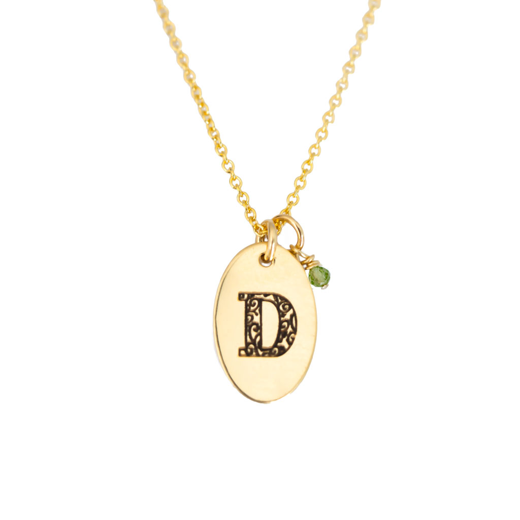 D - Birthstone Love Letters Necklace Gold and Peridot