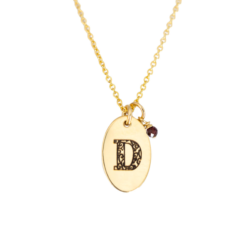 D - Birthstone Love Letters Necklace Gold and Red Garnet