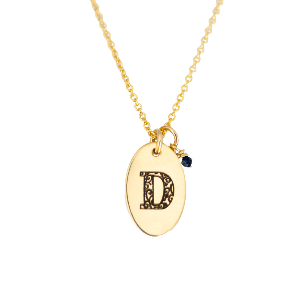 D - Birthstone Love Letters Necklace Gold and Sapphire