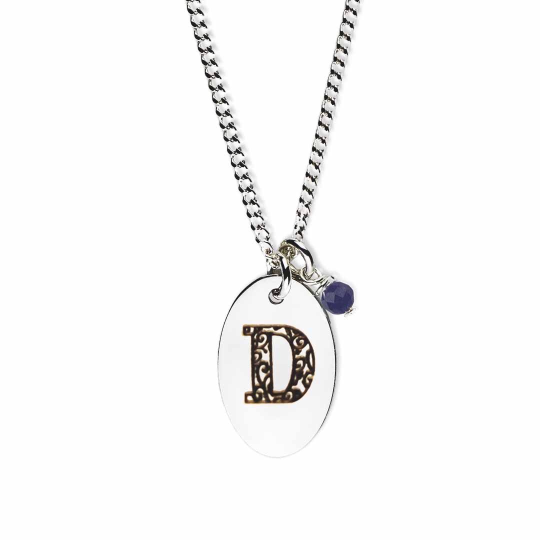 Initial Necklace D - Birthstone Love Letter - Silver