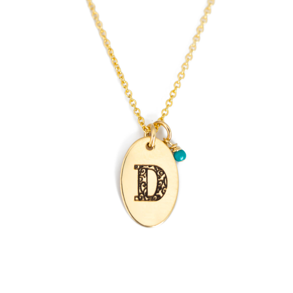 D - Birthstone Love Letters Necklace Gold-and-Turquoise