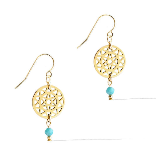 Dandelion Drop Earrings - Gold and Amazonite