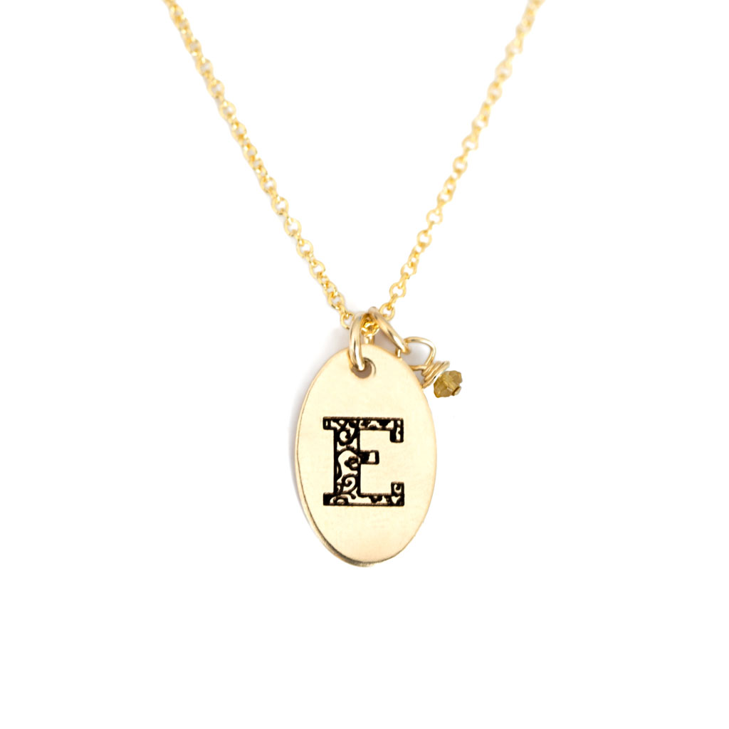 E - Birthstone Love Letters Necklace Gold and Citrine