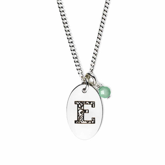 Birthstone-love-letter-e-silver emerald