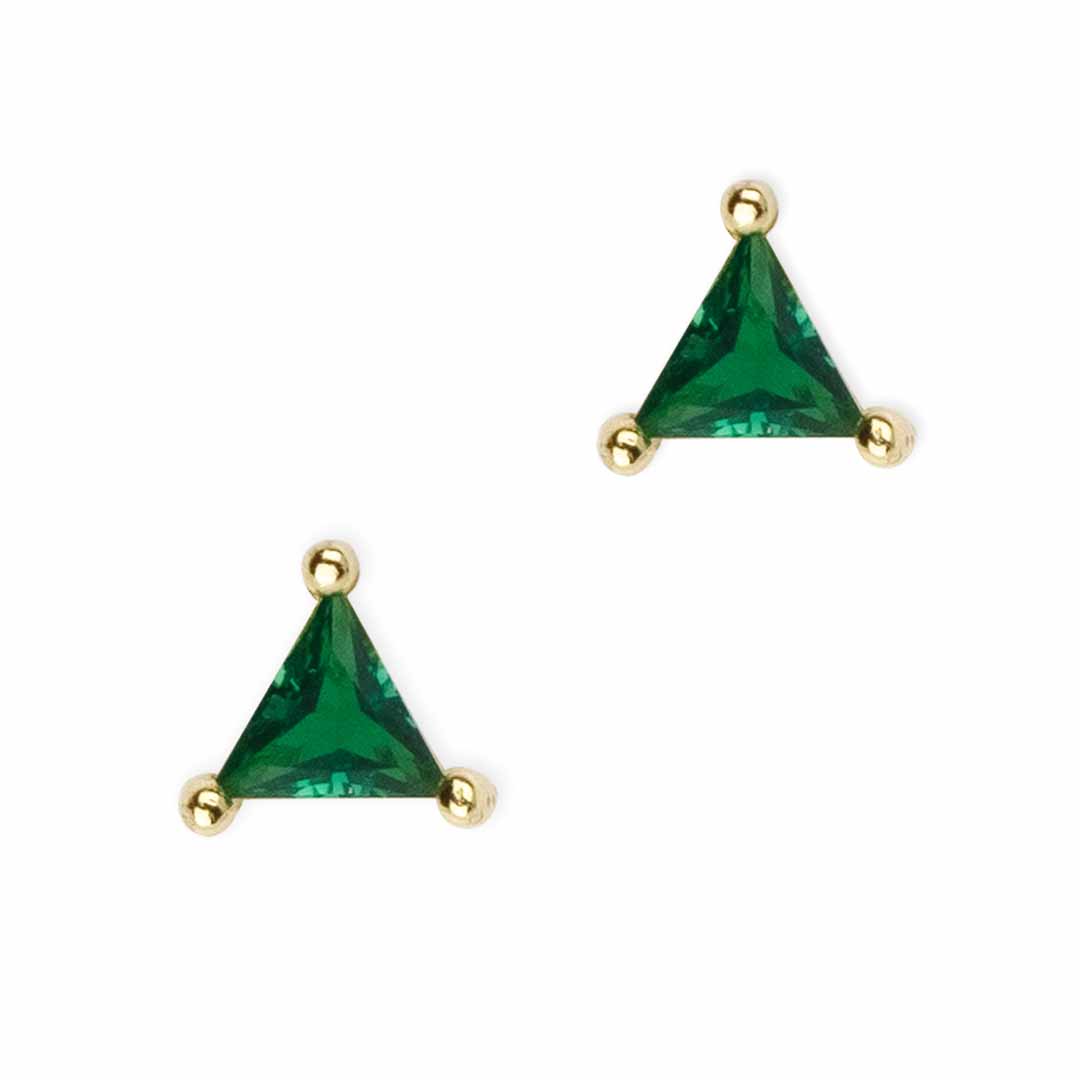 Emerald Green Triangle Stud Earrings - Gold