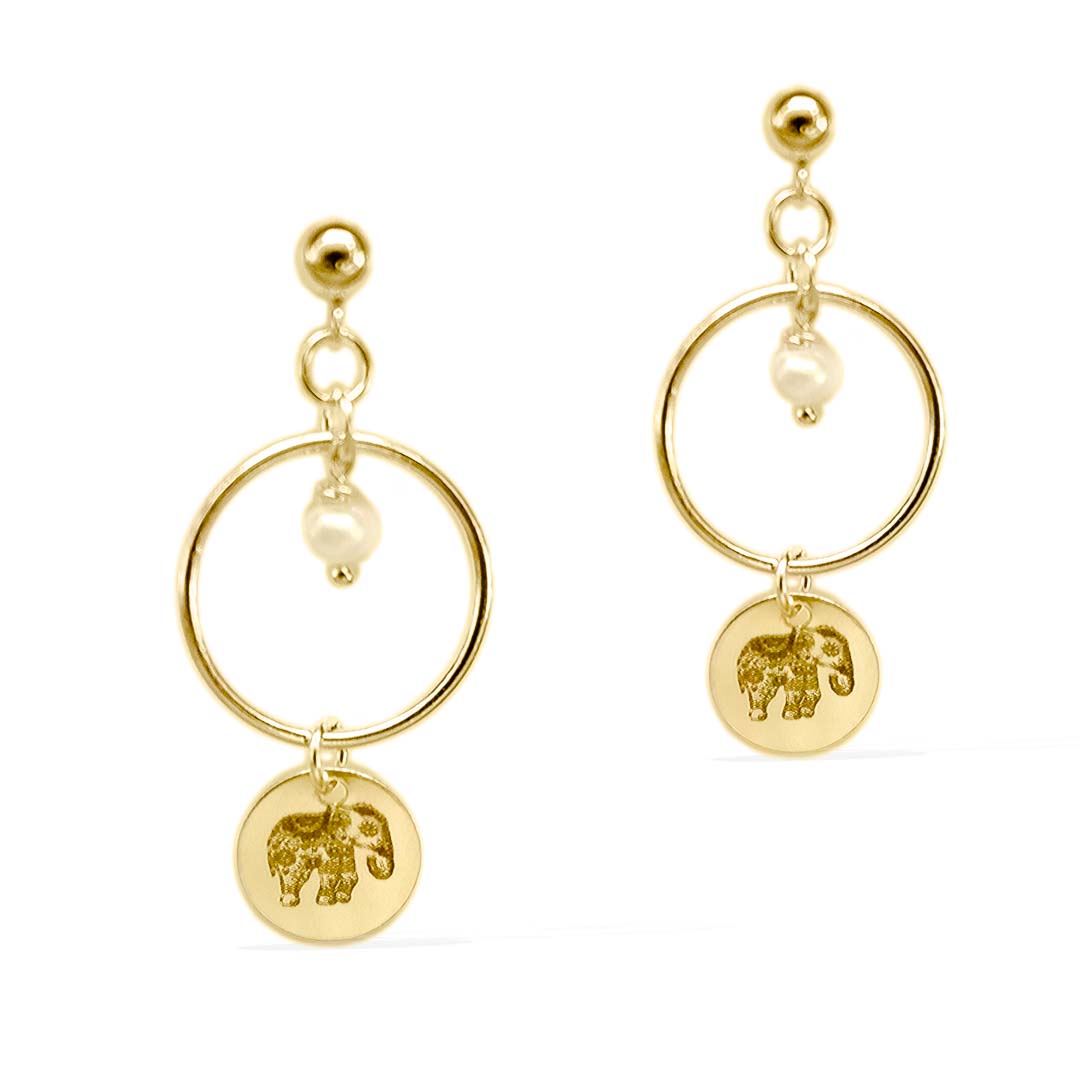 Enchanted Elephant Earrings - Gold and Pearl