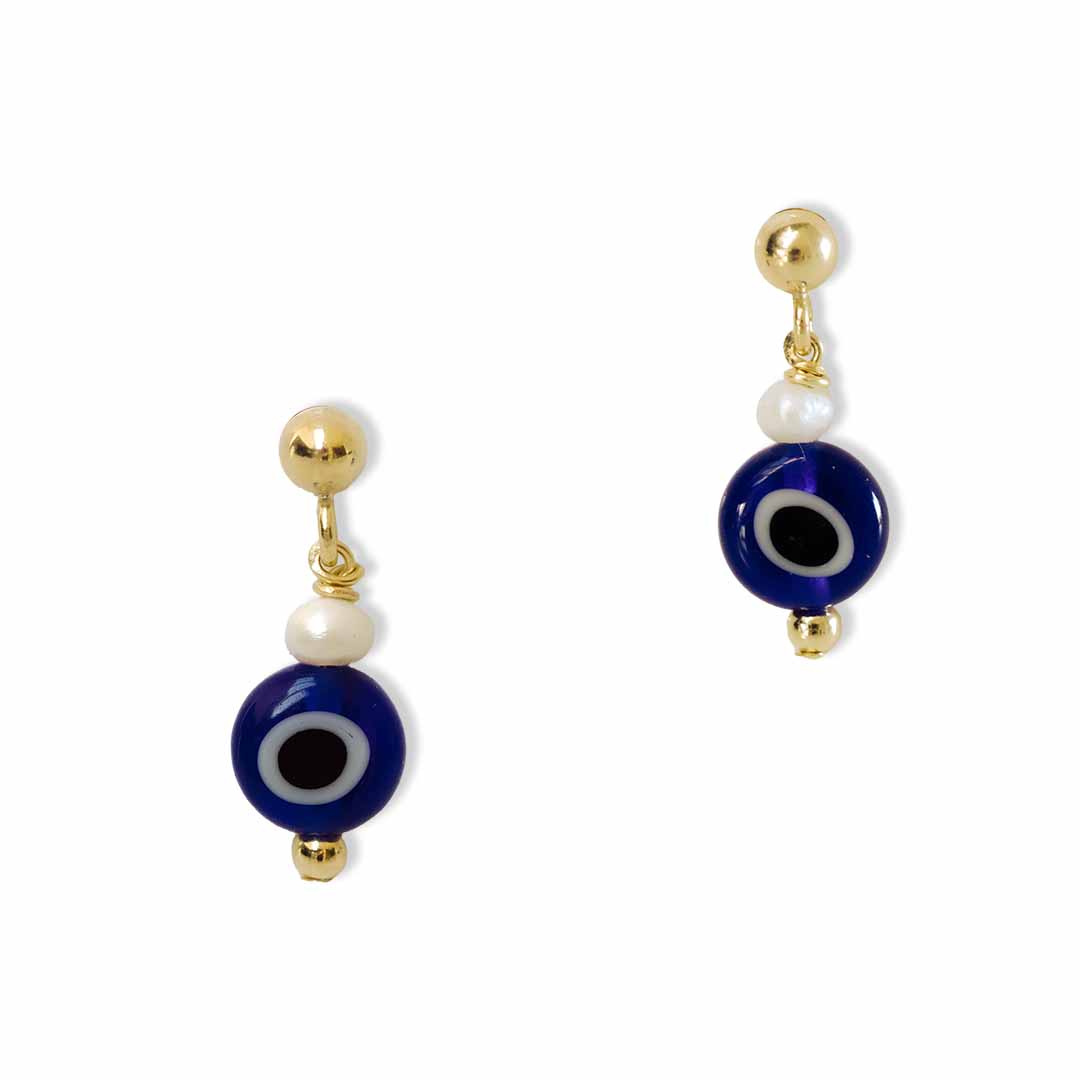 Evil Eye Drop Earrings - Gold and Pearl