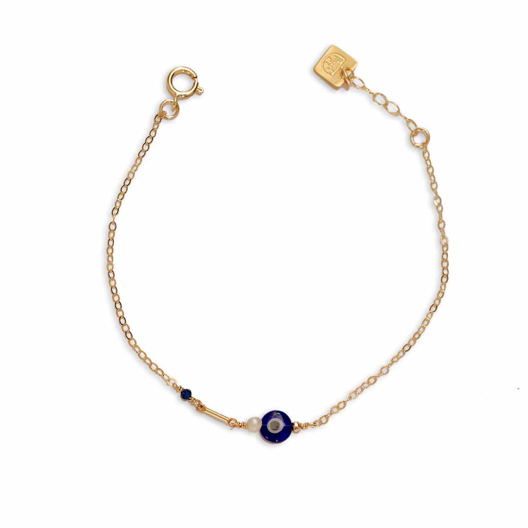 Evil Eye Bracelet - Gold Pearl Sapphire