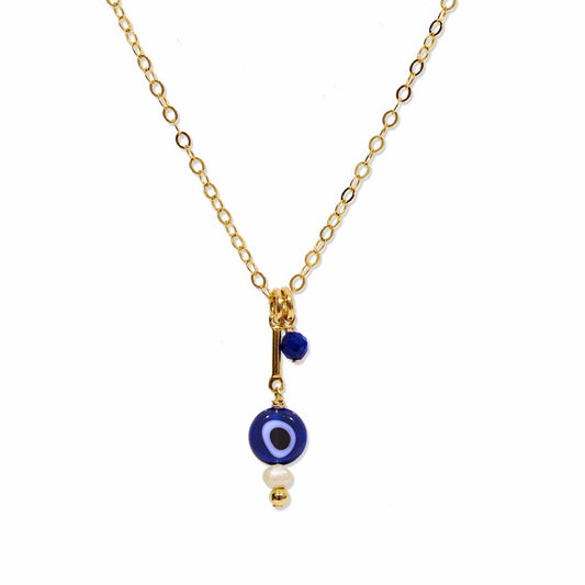Enigma Evil Eye Necklace - Gold and Pearl