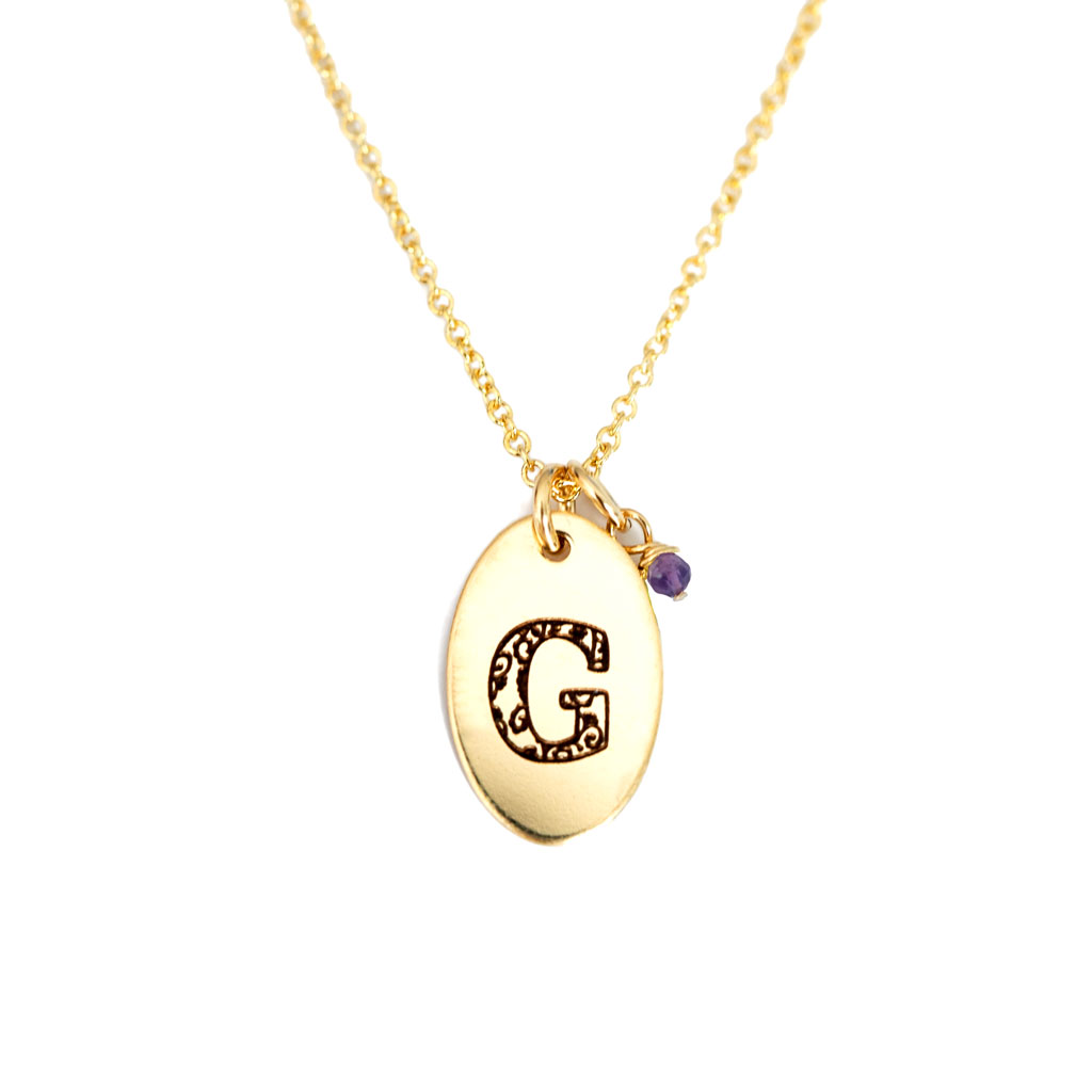 G - Birthstone Love Letters Necklace Gold and Amethyst