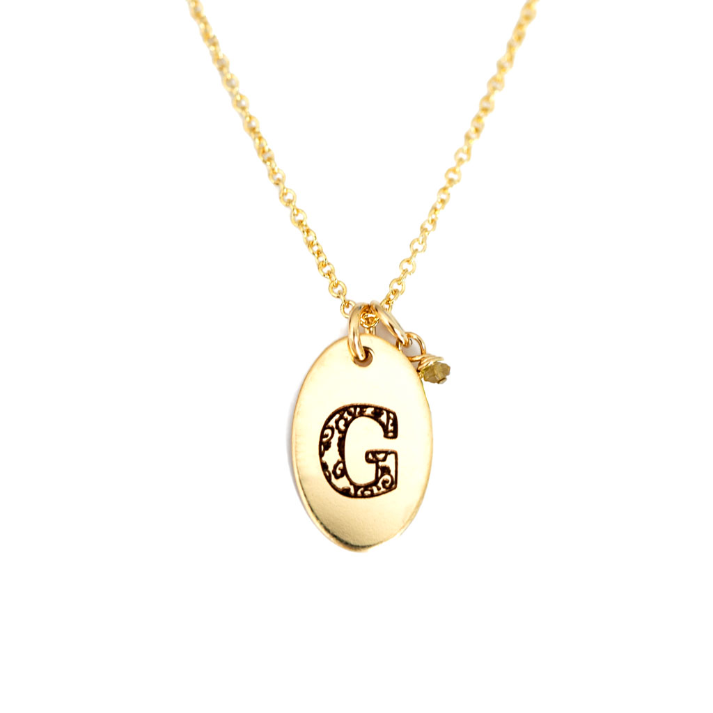 G - Birthstone Love Letters Necklace Gold and Citrine