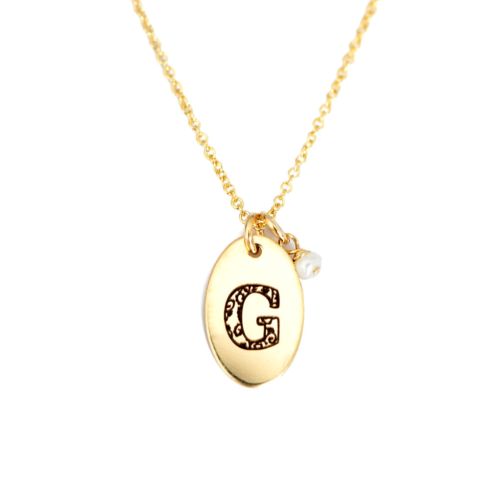G - Birthstone Love Letters Necklace Gold and Pearl