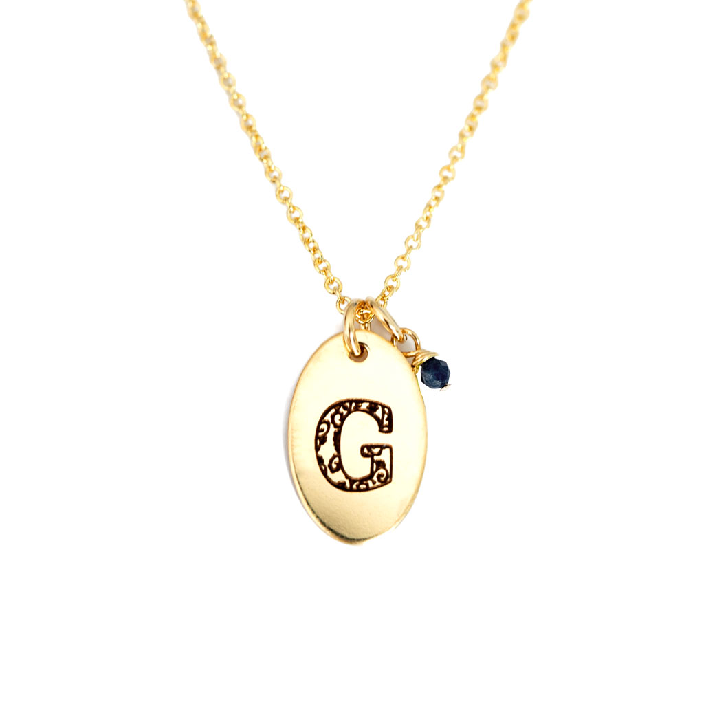 G - Birthstone Love Letters Necklace Gold and Sapphire