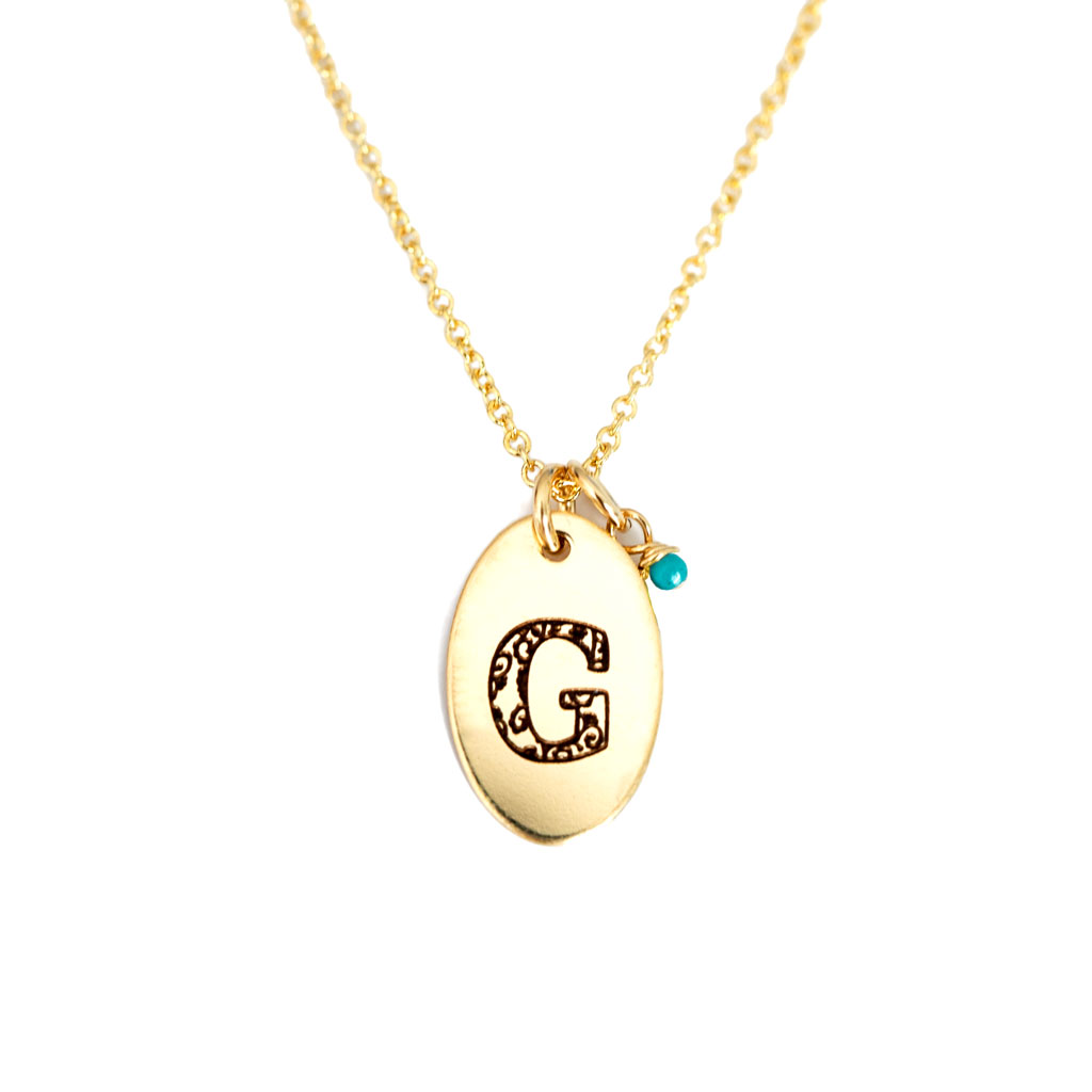 G - Birthstone Love Letters Necklace Gold and Turquoise
