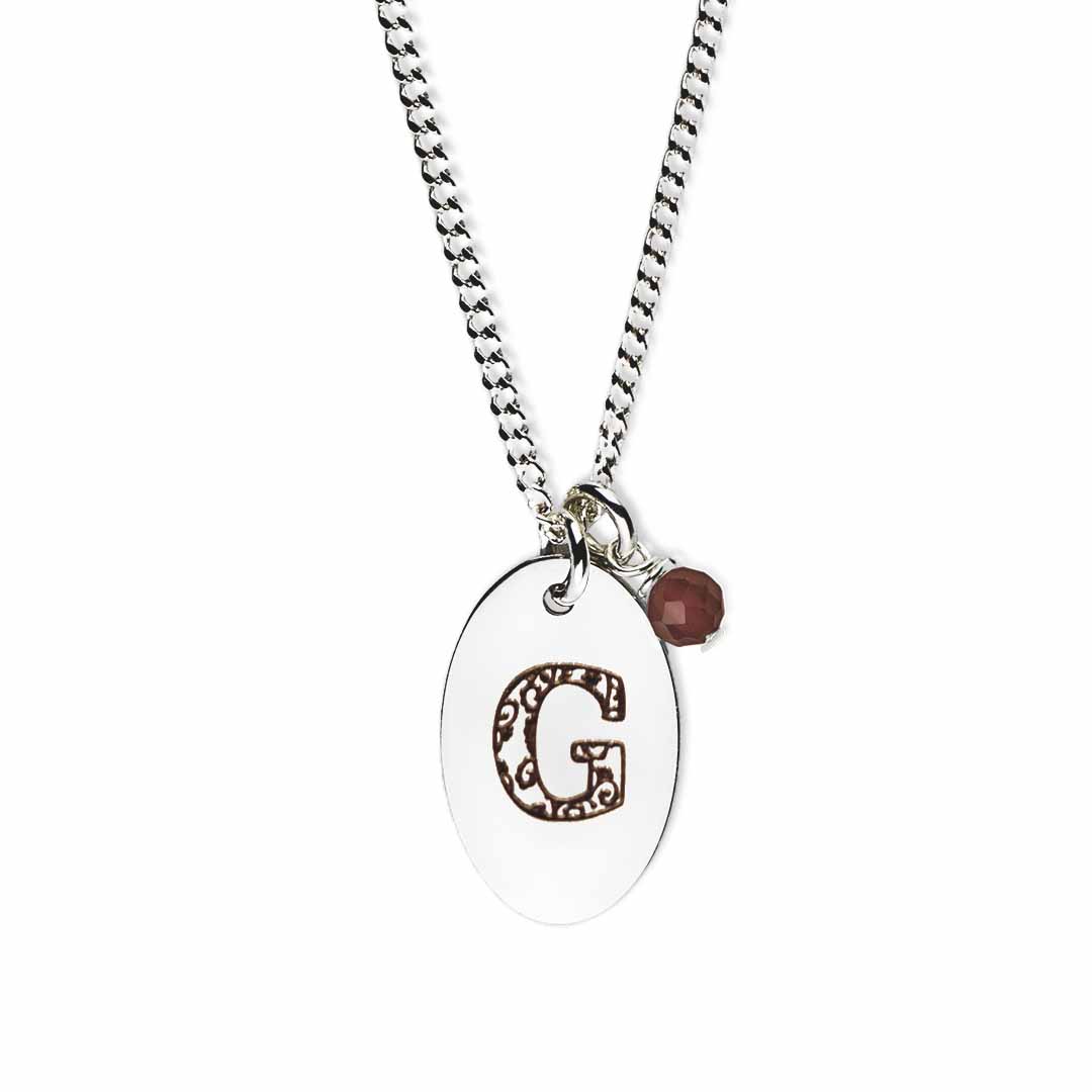 Birthstone-love-letter-g-silver red garnet